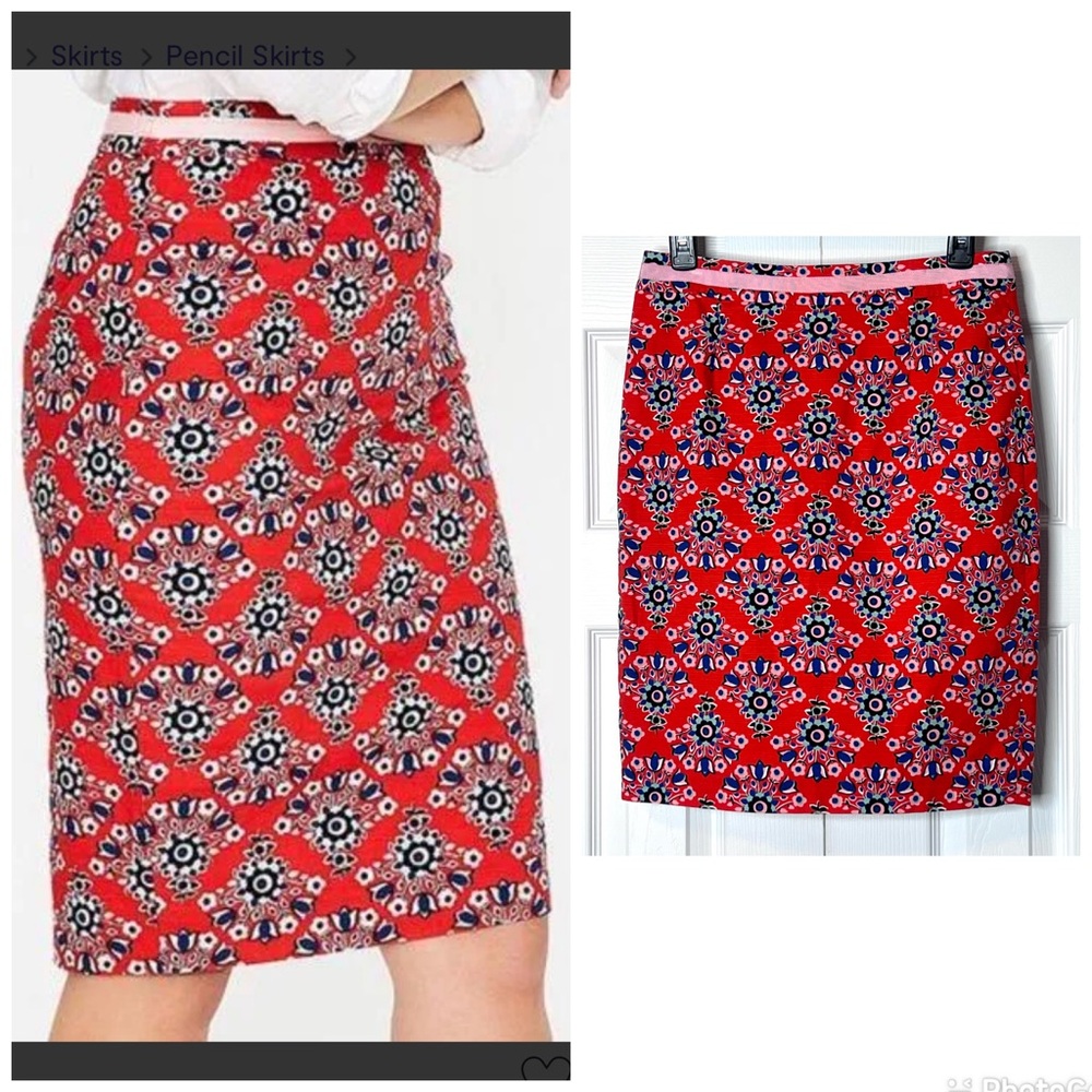 Boden Red Floral Print Pencil Skirt Size 6P